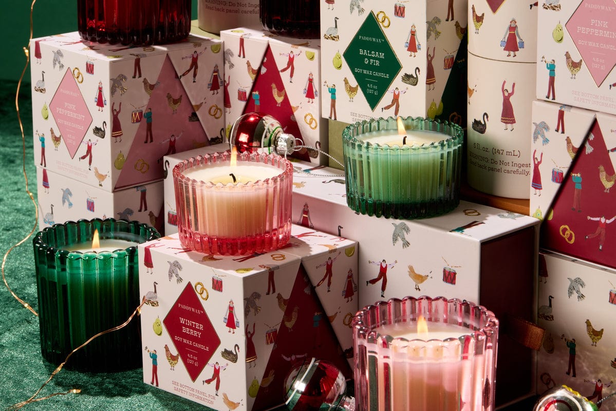 Paddywax: Pink Tinted Glass In Holiday Merry Box - Pink Peppermint (4.5oz)