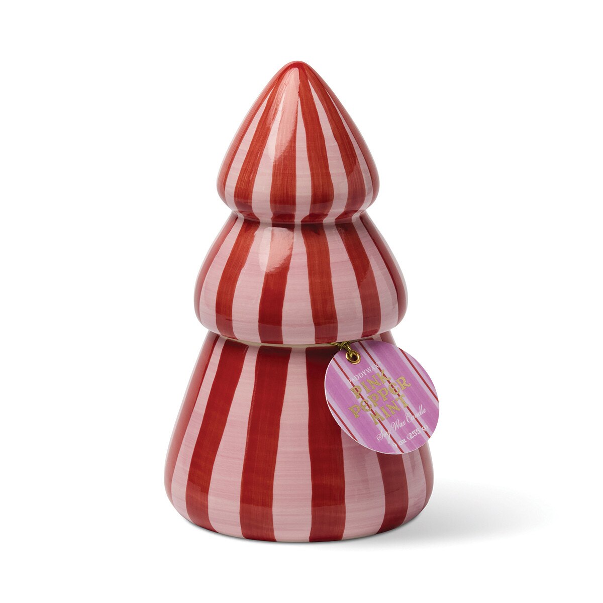 Paddywax Cabana Christmas Striped Tree Candle - Pink Peppermint