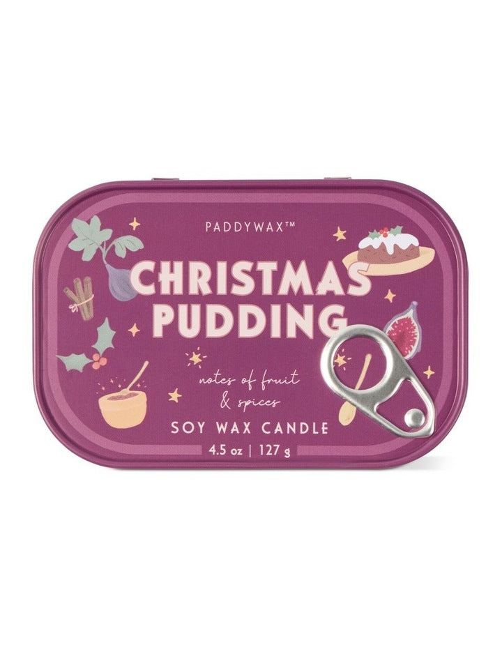Paddywax Bistro Printed Tin Candle - Christmas Pudding