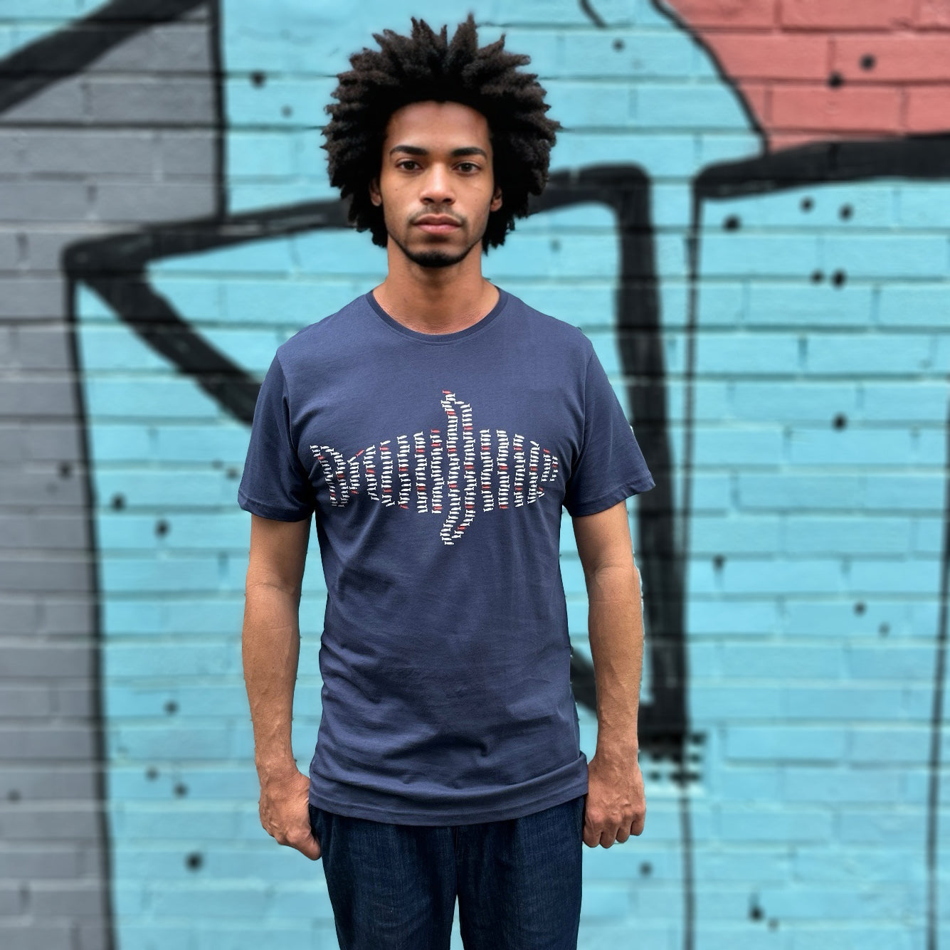 Big Fish Little Fish Dusky Blue Mens Tee