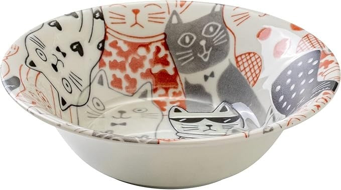 Awasaka: Downtown Cats - Shallow Bowl Red