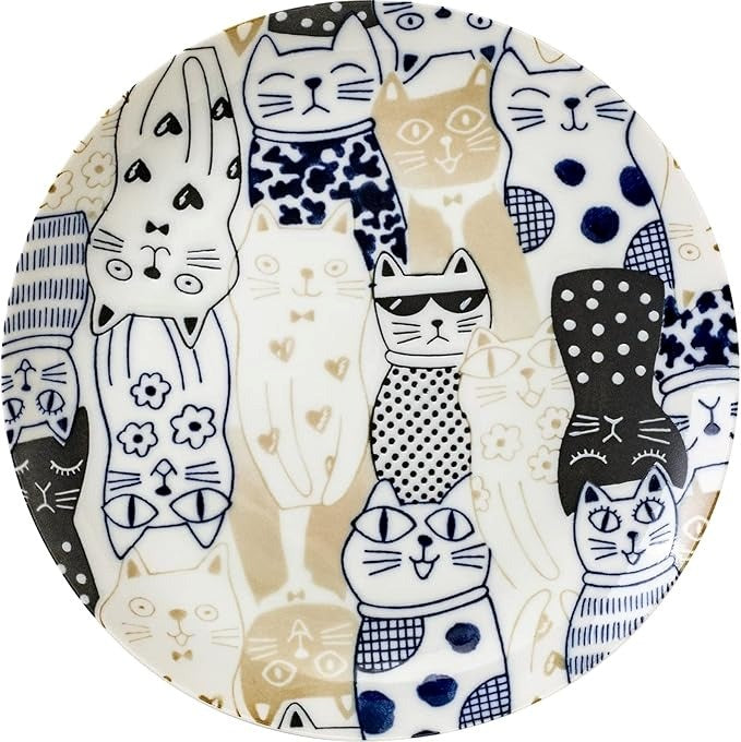 Awasaka: Downtown Cats - Dinner Plate Blue