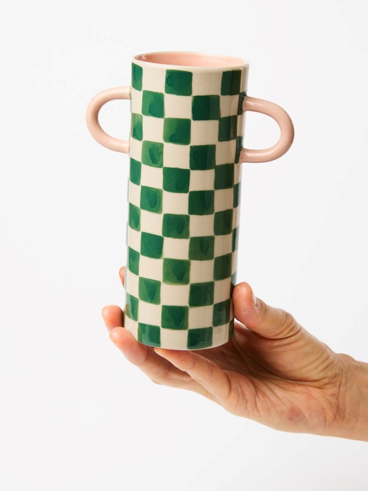 JONES & CO: GRIFFE GREEN CHECK BUD VASE