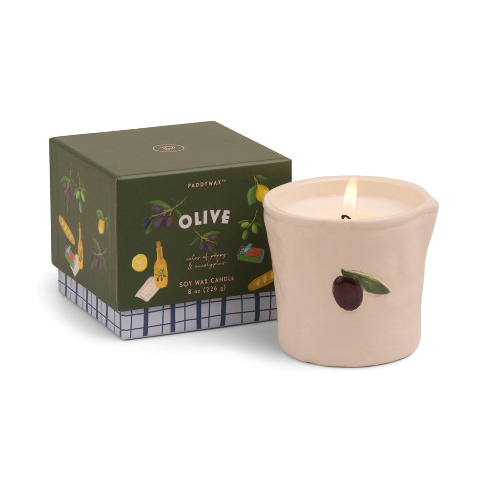 Paddywax: Bistro Olive Embossed Ceramic Candle - Fig & Olive Boxed