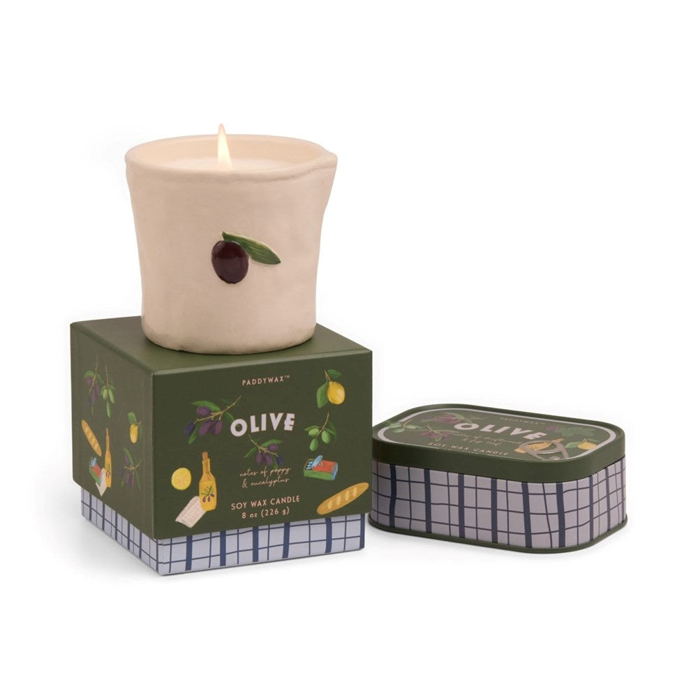 Paddywax: Bistro Olive Embossed Ceramic Candle - Fig & Olive Boxed