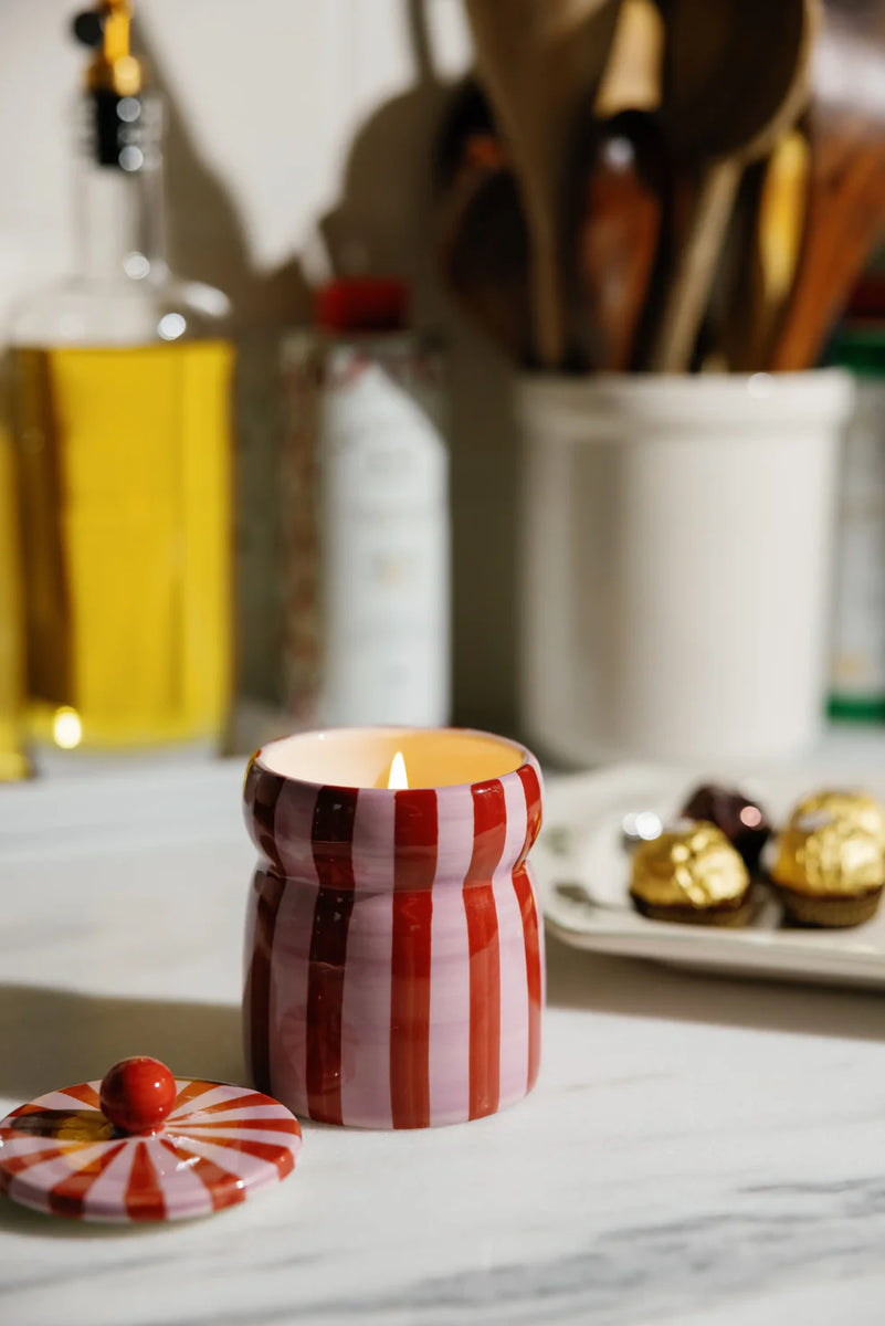 Paddywax Striped Cabana Candle With Lid - Winter Berry