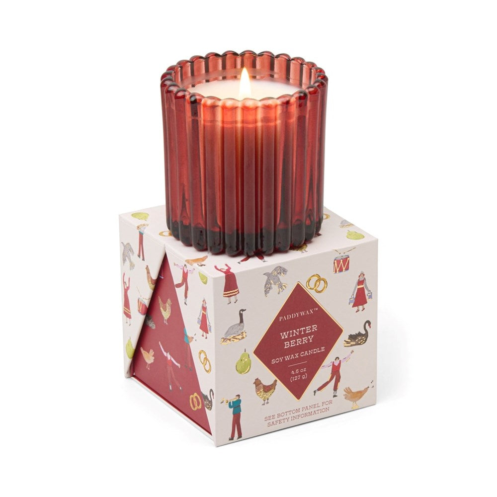 Paddywax: Red Tinted Glass In Holiday Merry Box - Winter Berry (4.5oz)