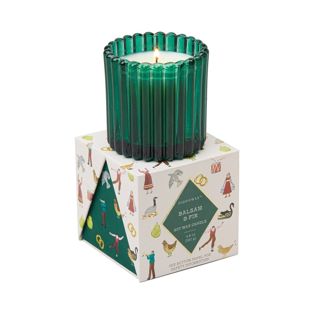 Paddywax: Green Tinted Glass In Holiday Merry Box - Balsam & Fir (4.5oz)