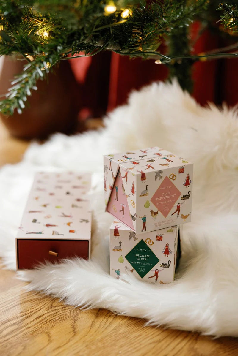 Paddywax: Pink Tinted Glass In Holiday Merry Box - Pink Peppermint (4.5oz)