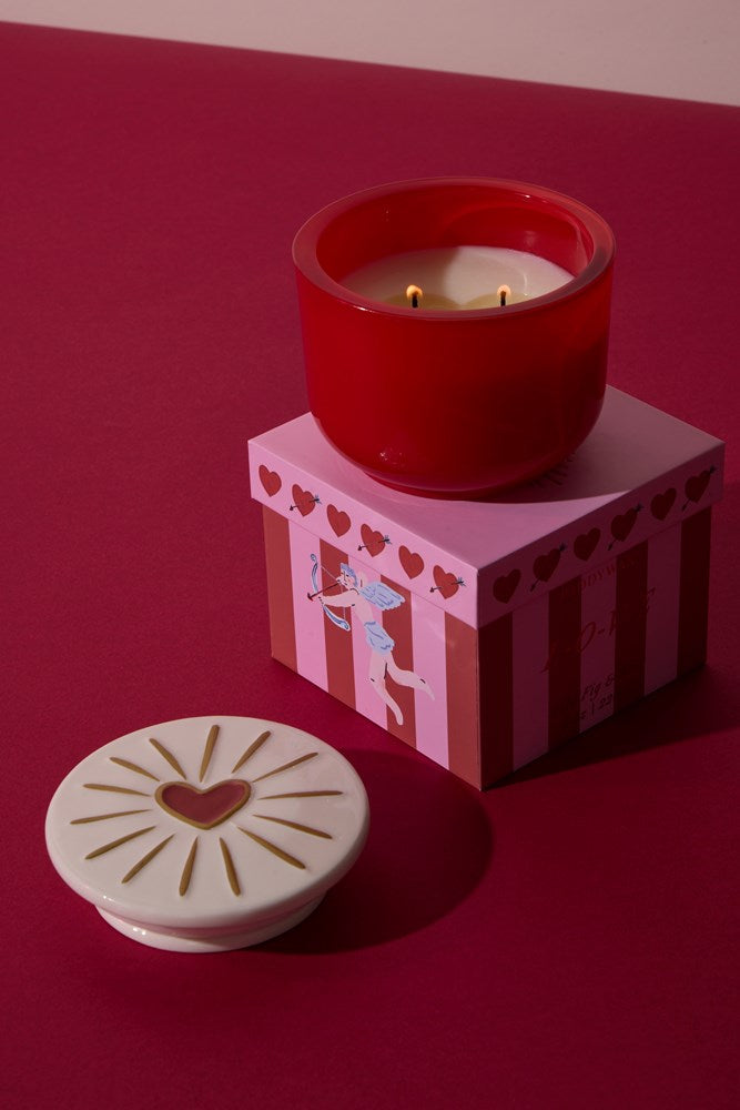 Paddywax: Charmed Red Glass Candle with Embossed Heart Ceramic Lid - Wild Fig & Rose