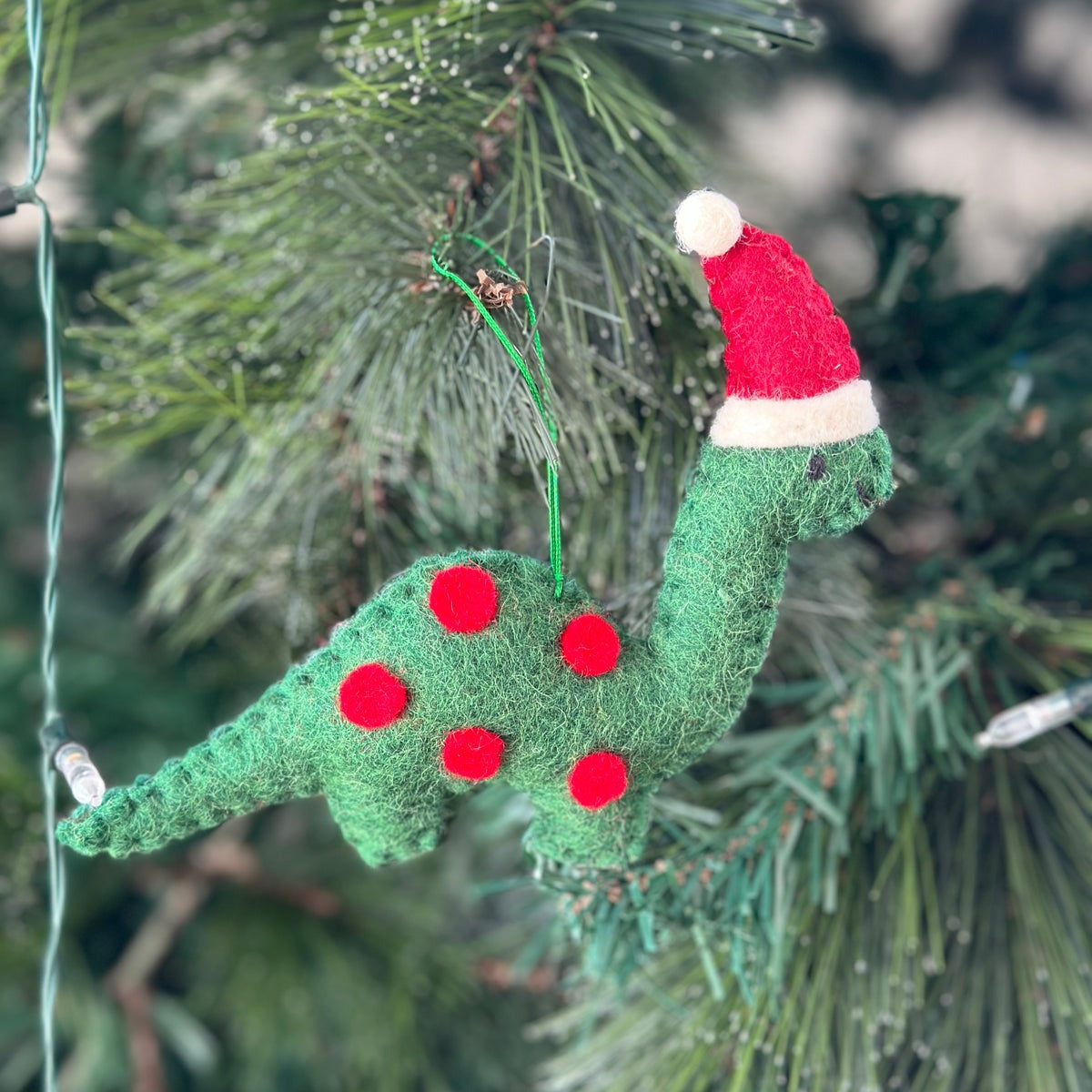Pashom Green Dinosaur Christmas Ornament - Santa Hat