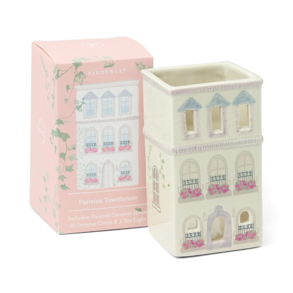 Paddywax: Parisian Townhouse Style Incense & Tea Light Holder Ceramic House - Palo Santo