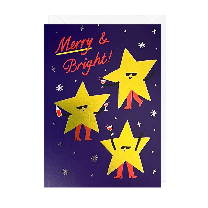 Jolly Awesome: Merry & Bright Stars Foil Xmas Card