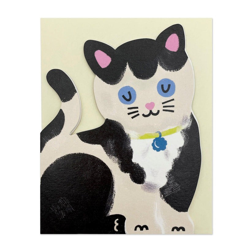 Raspberry Blossom Black & White Kitten Card