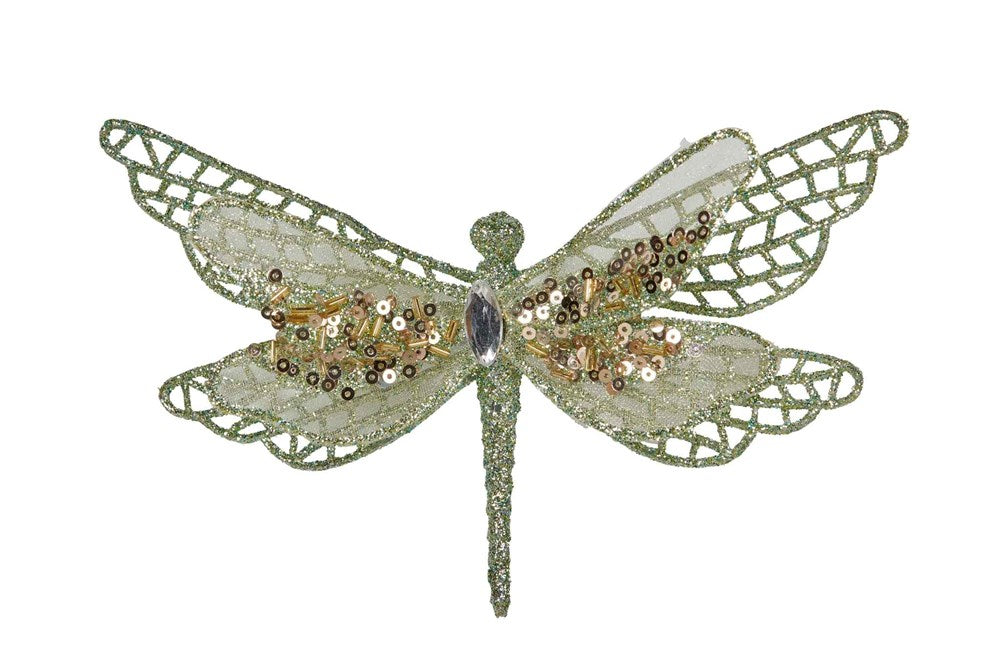 Green Clip on Dragonfly Christmas Decoration 17 cm