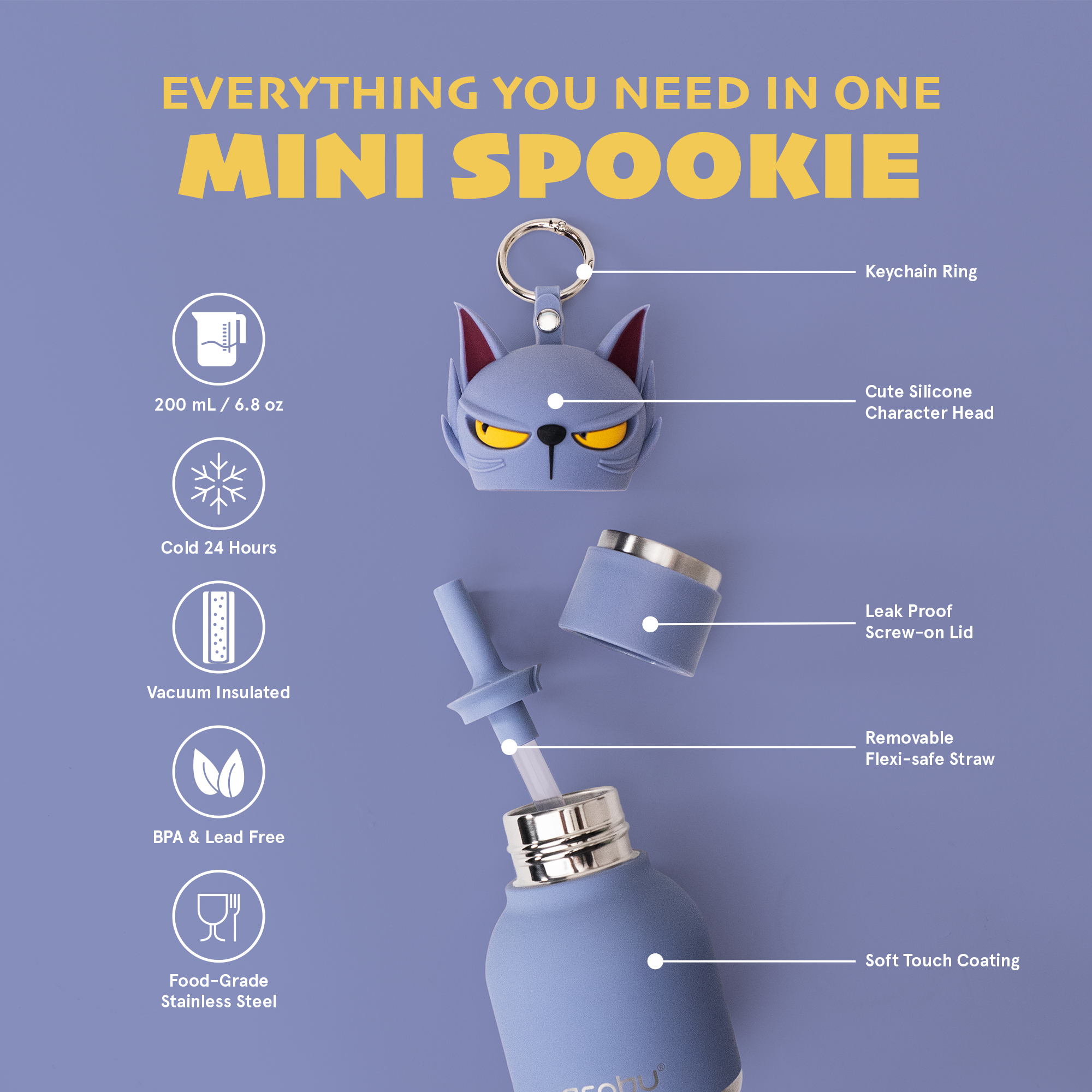 Asobu Spookie Bottle Mini 200ml - Phantom Cat