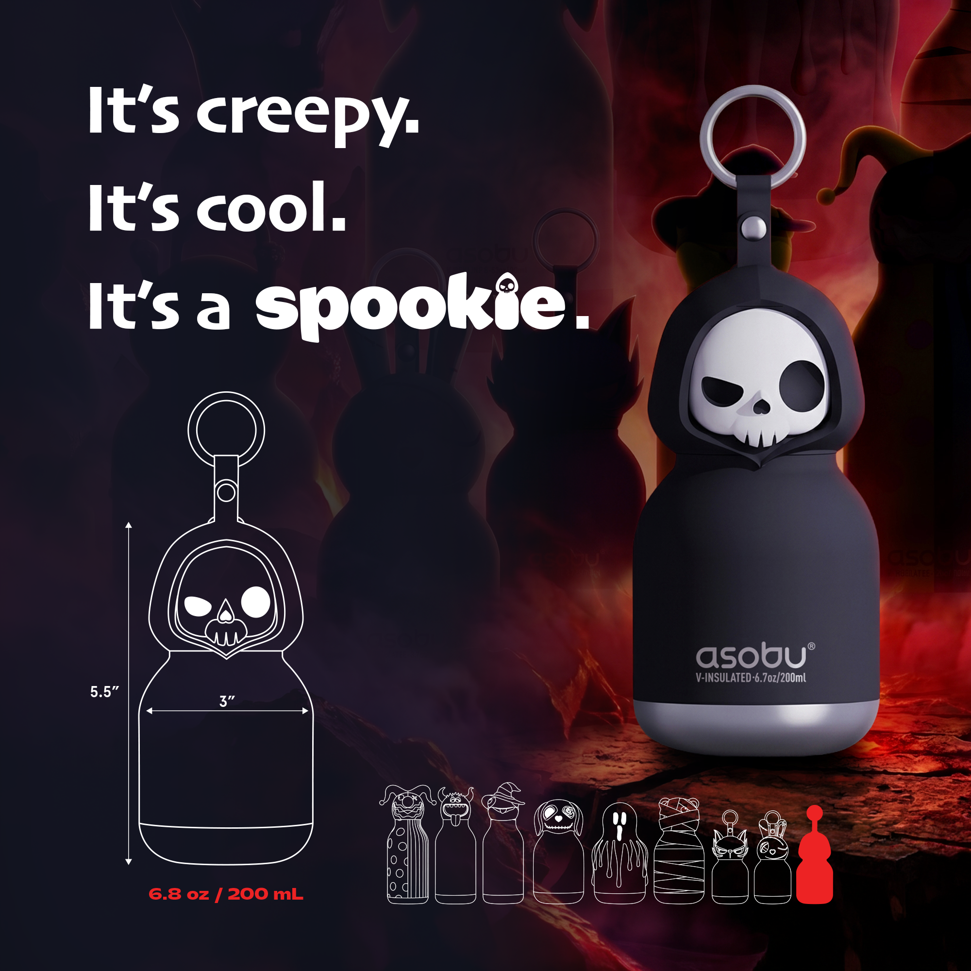 Asobu Spookie Bottle Mini 200ml - Skeleton