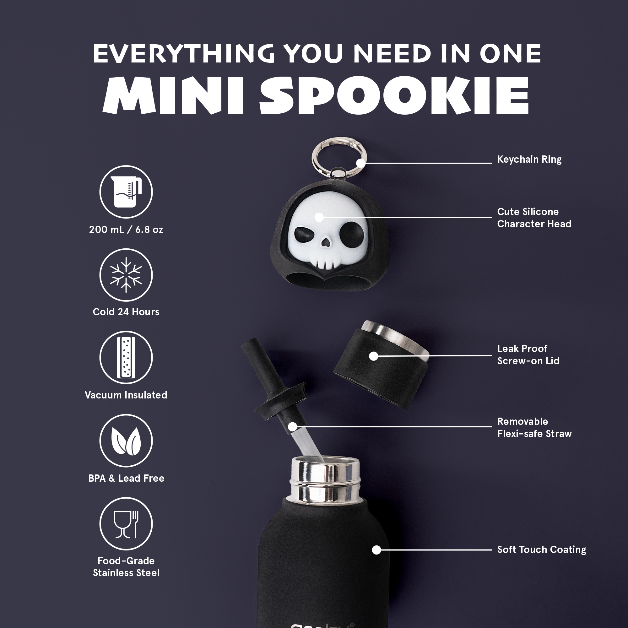 Asobu Spookie Bottle Mini 200ml - Skeleton