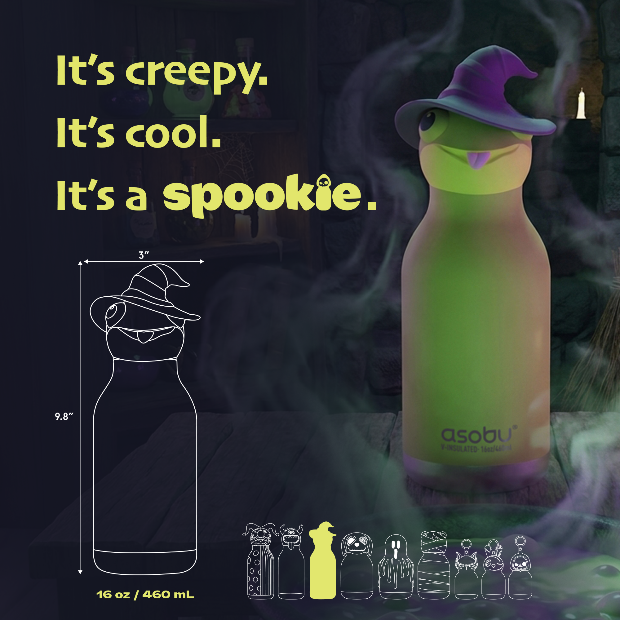 Asobu Spookie Water Bottle 460ml - Frog Witch