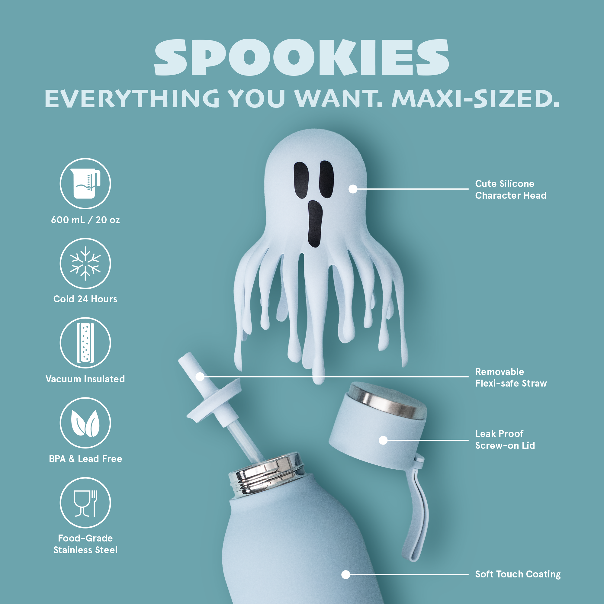 Asobu Spookie Water Bottle 660ml - Ghost