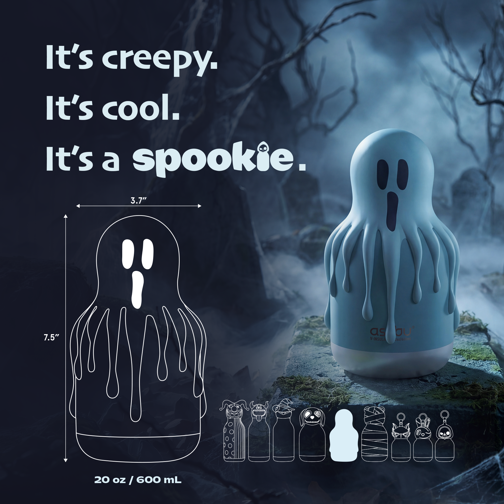 Asobu Spookie Water Bottle 660ml - Ghost