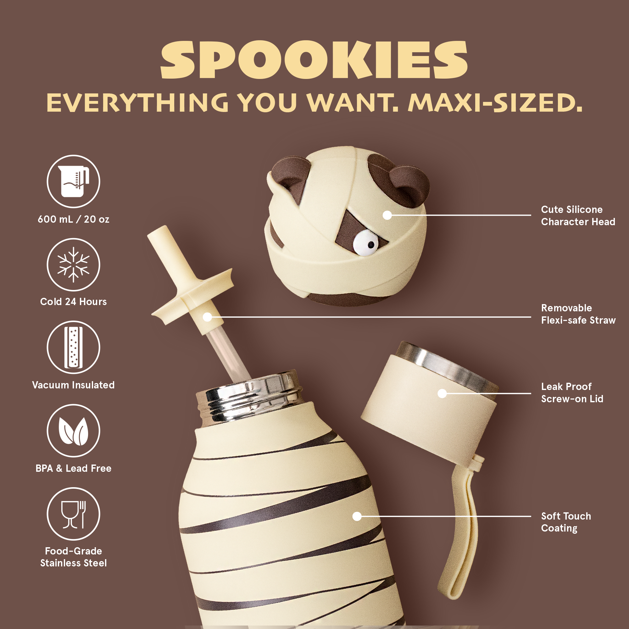 Asobu Spookie Water Bottle 660ml - Mummified Bear