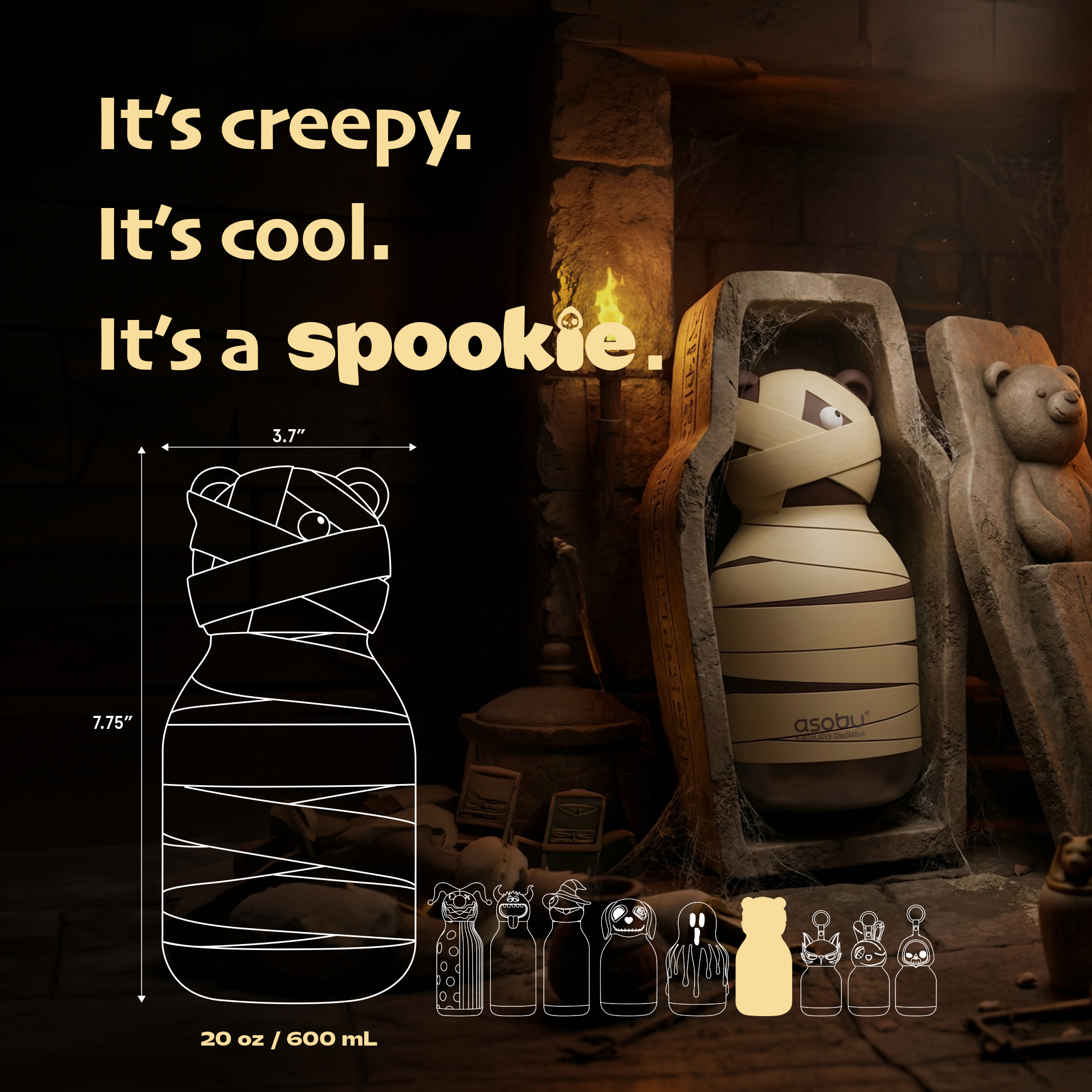 Asobu Spookie Water Bottle 660ml - Mummified Bear