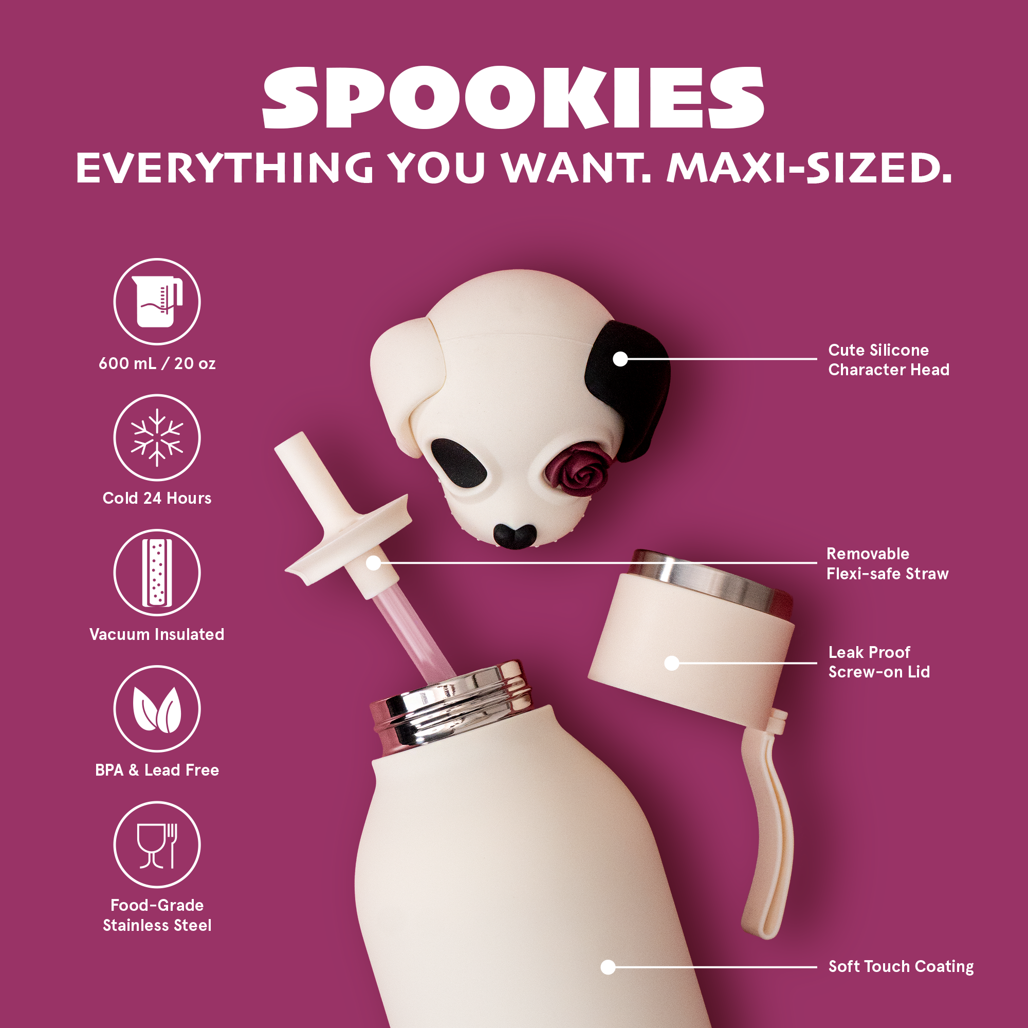 Asobu Spookie Water Bottle 660ml - Undead Dog