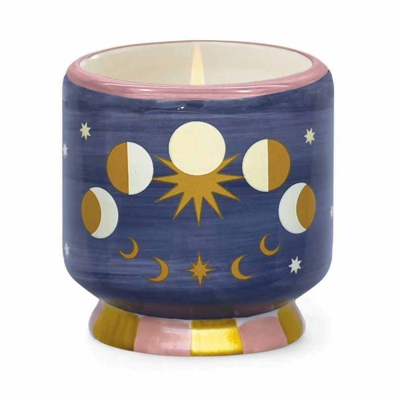 Paddywax: Adopo 8 oz. Handpainted Moon Phases Ceramic Candle Jasmine & Rose