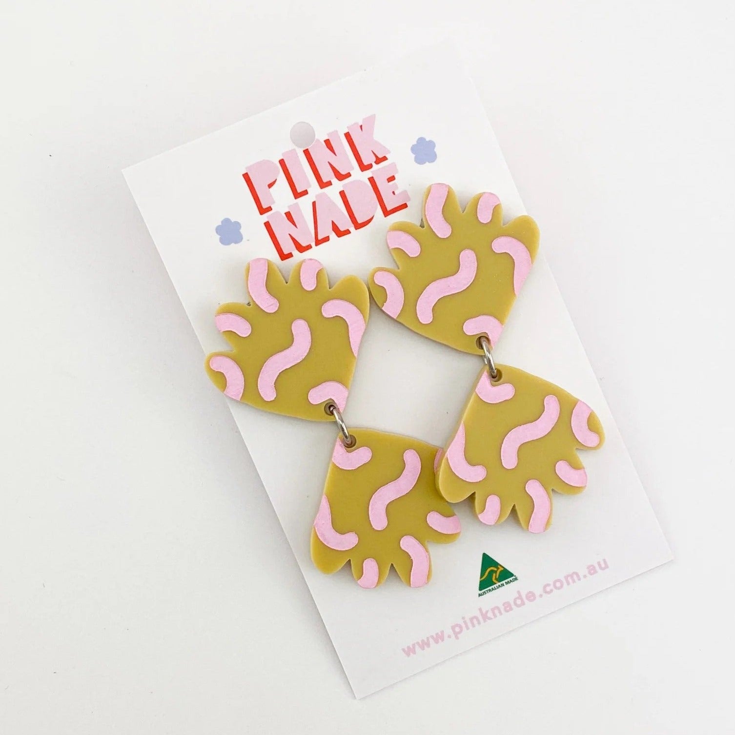 Pink Nade Squiggle Fan Earrings - Mustard Pink