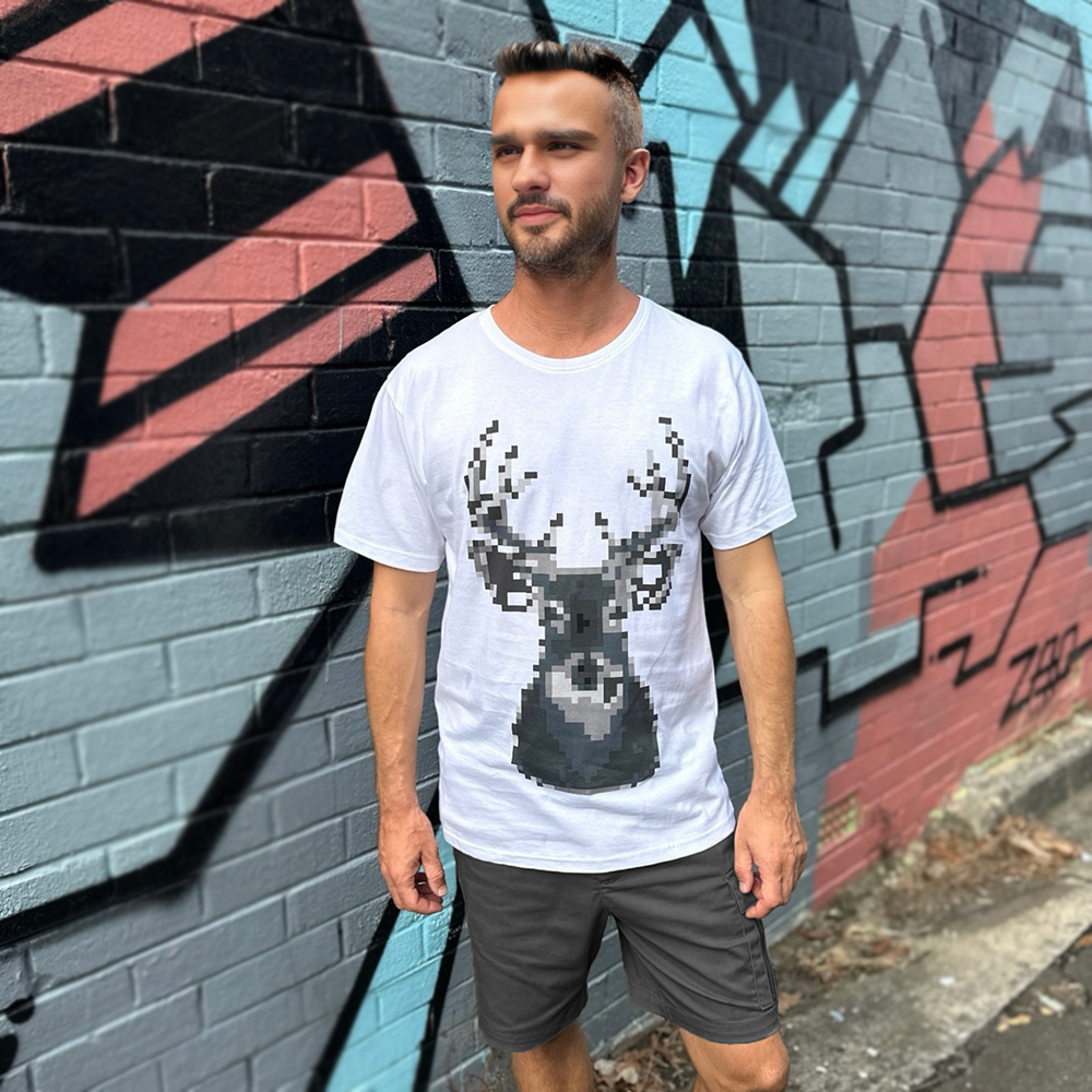 Pixel Deer White Mens Tee