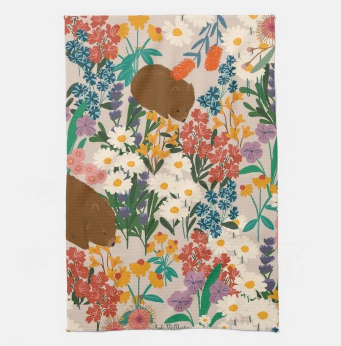 Suki McMaster Tea Towel – Floral Wombat