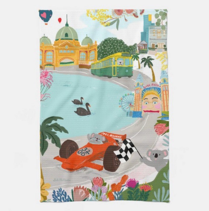 Suki McMaster: Tea Towel – Melbourne Grand Prix