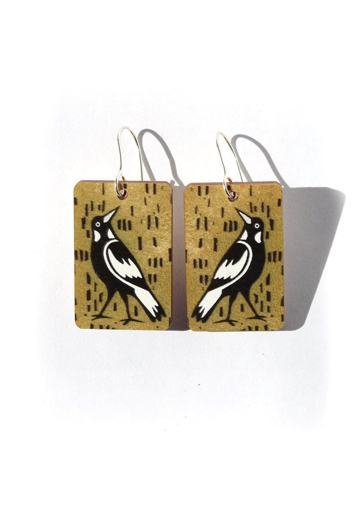 To The Trees: Magpie Small Wooden earrings