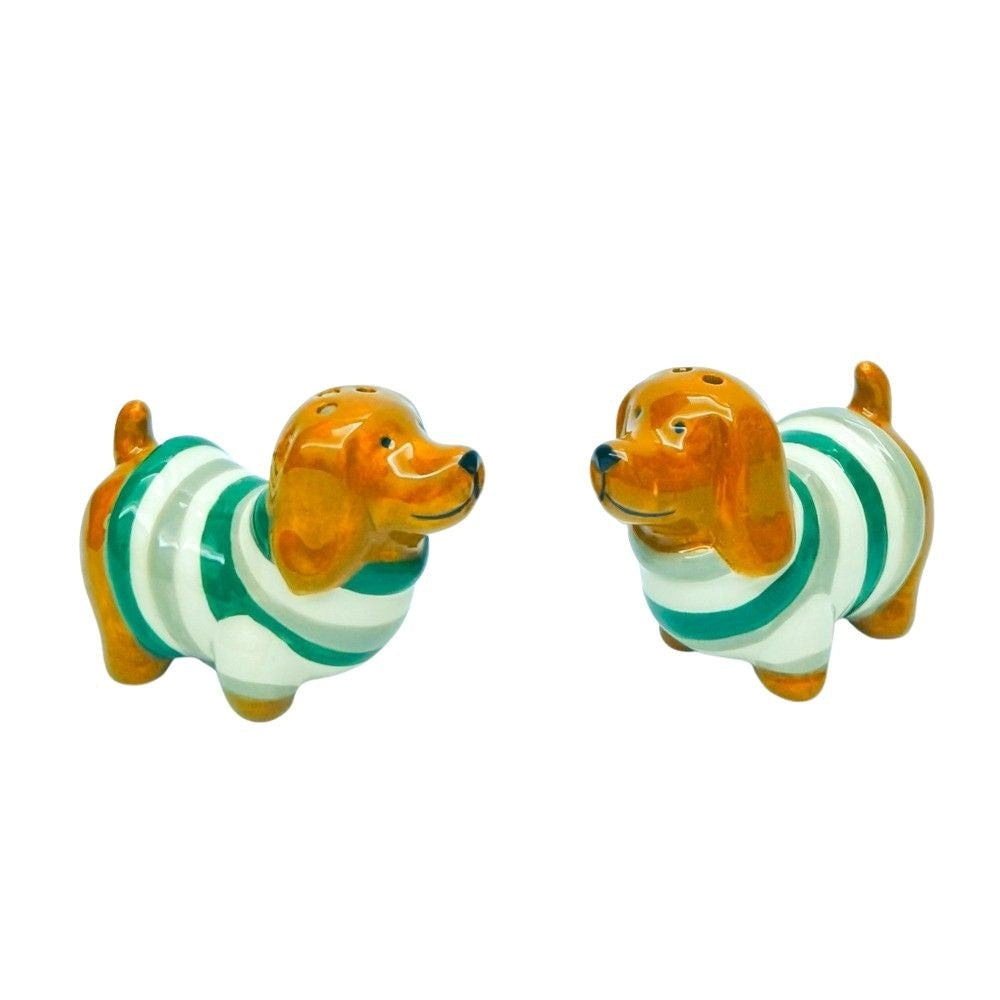 Dog Salt & Pepper Shakers Brown & Sage