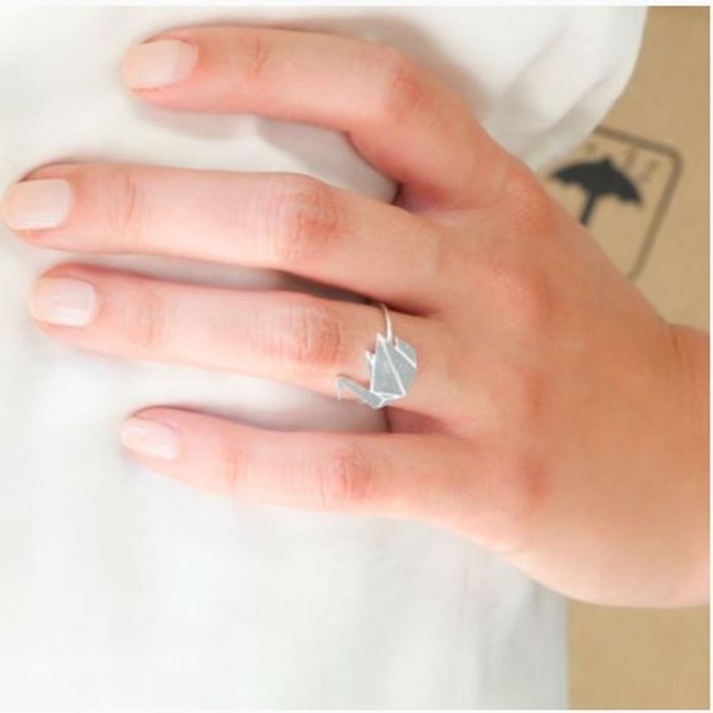 Short Story Origami Swan Ring - Silver