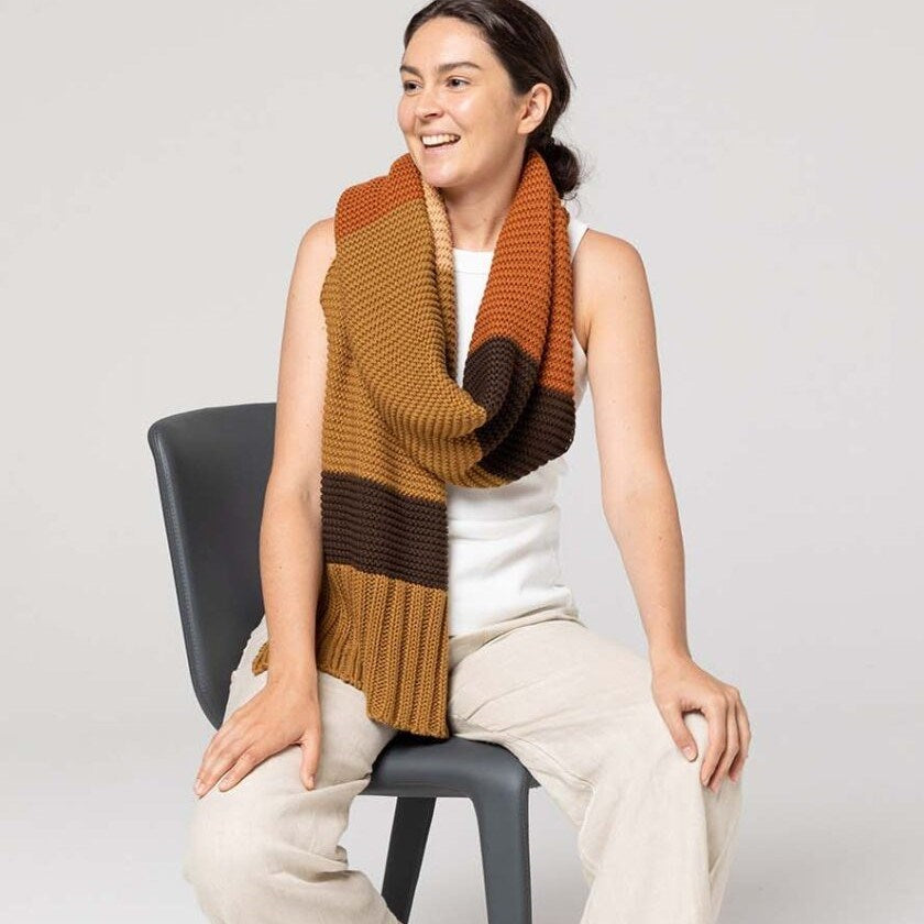 Indus Design: Scarf Bold Stripe Knit Bronze Choc Rust