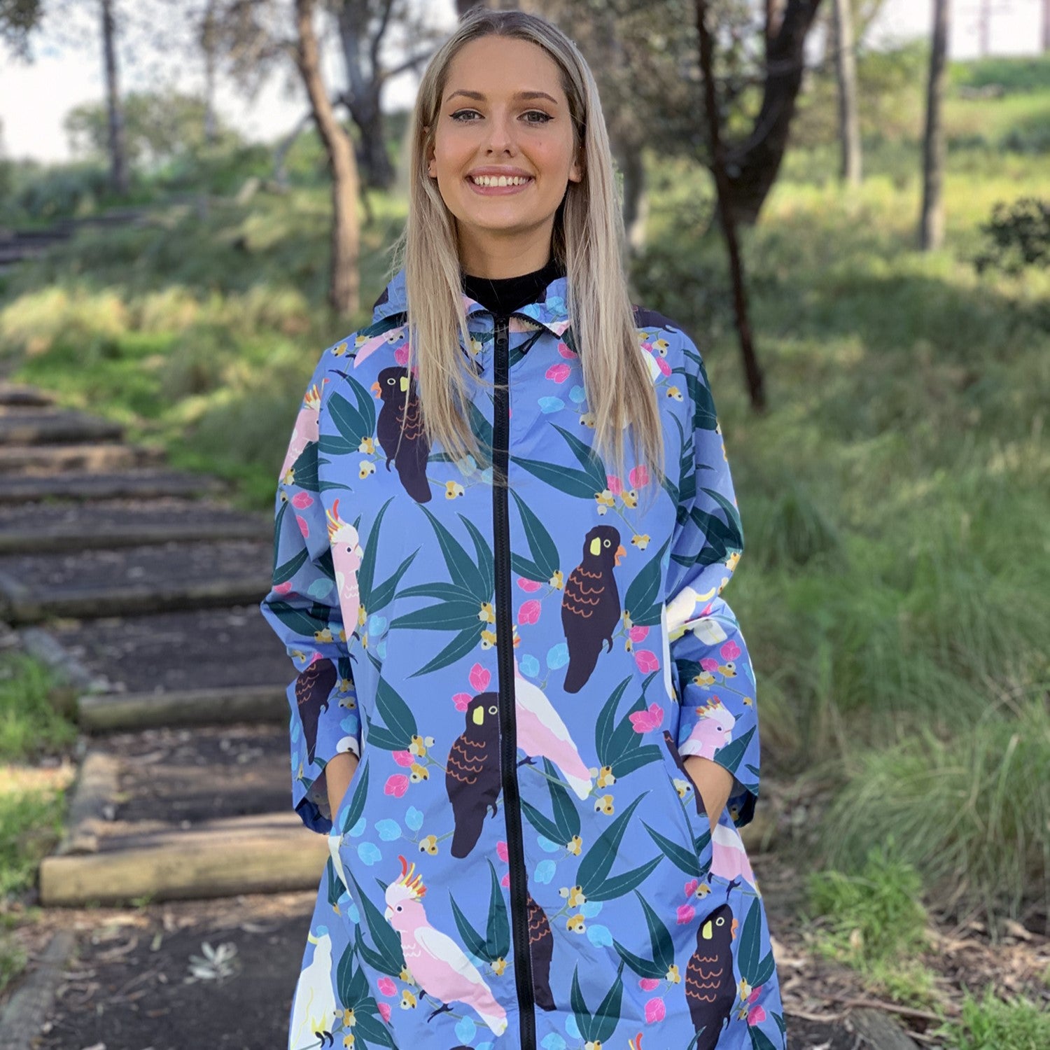 Cockatoos and Flora Long Raincoat