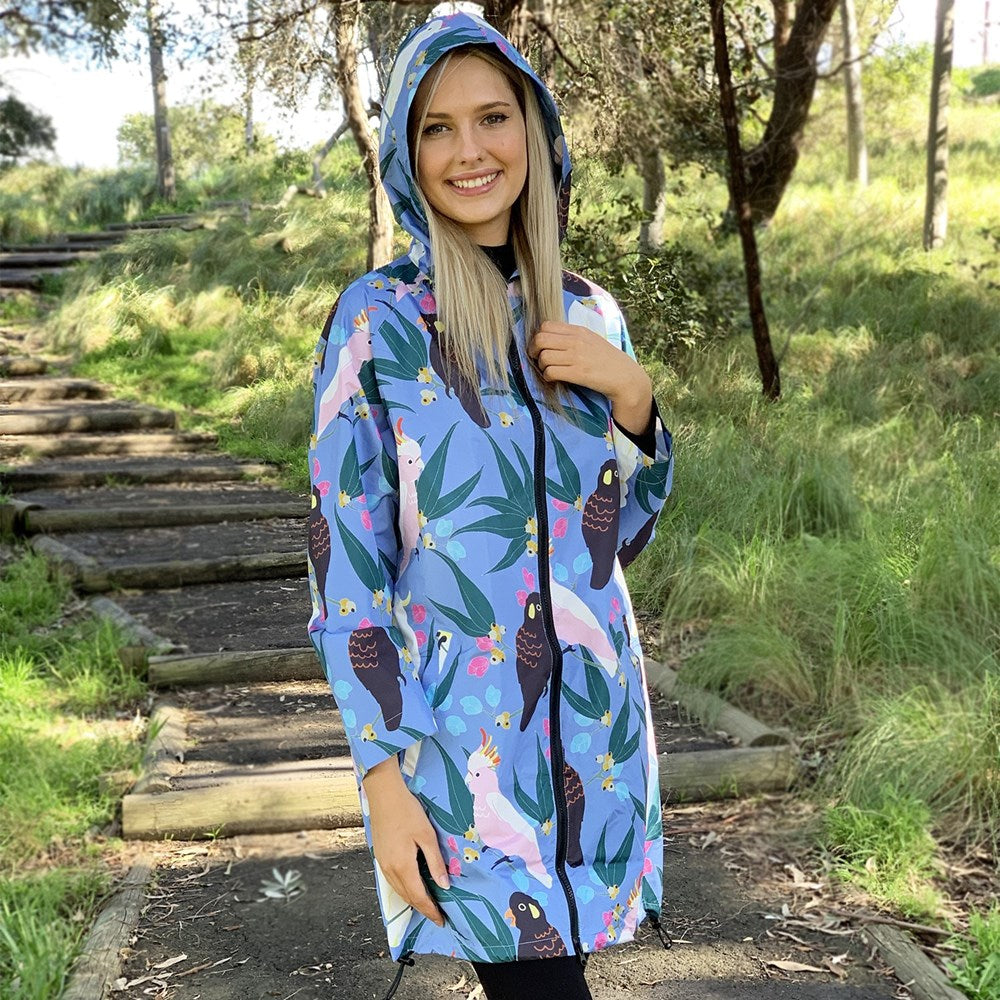 Cockatoos and Flora Long Raincoat