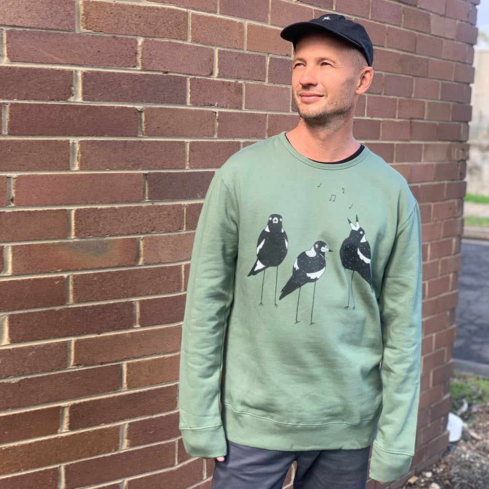 Singing Magpies Mens Jumper - Kashmir Green