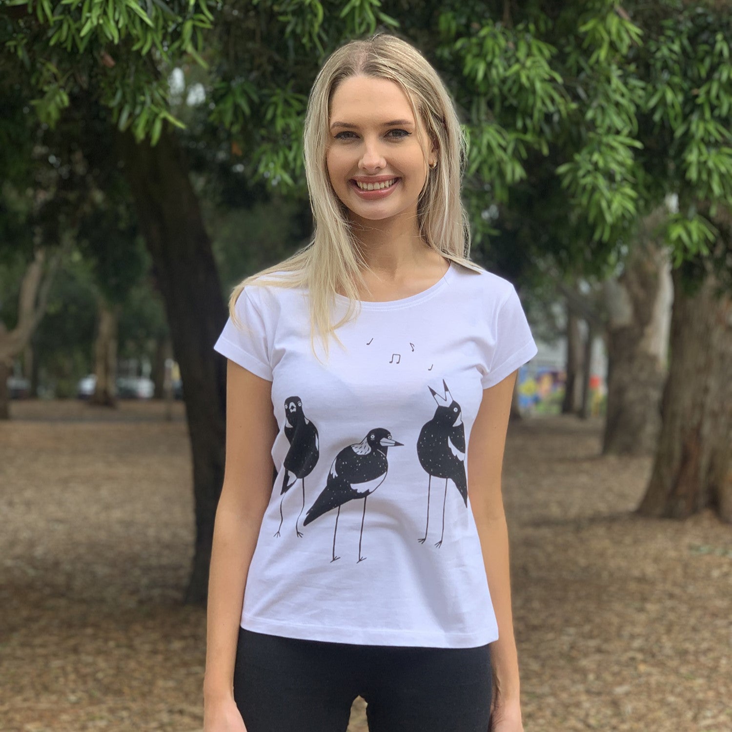 Singing Magpies White Womens Tee