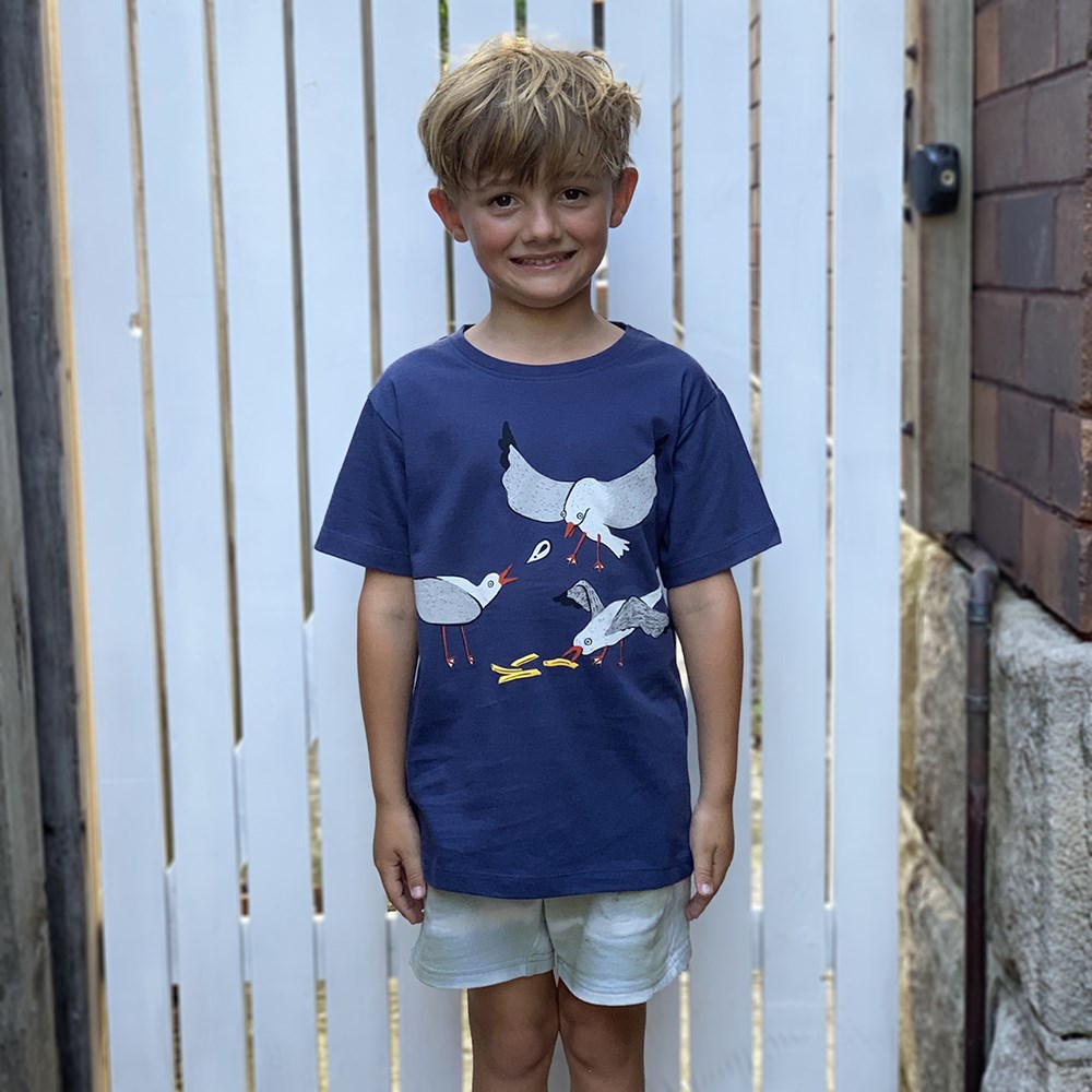 Seagulls Squabble Kids Tee - Dusky Blue