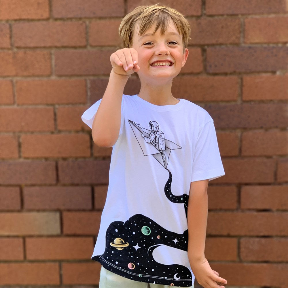 Cosmic Journey Astronaut Kids Tee - White