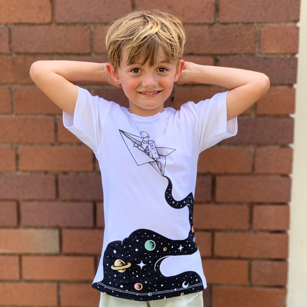 Cosmic Journey Astronaut Kids Tee - White