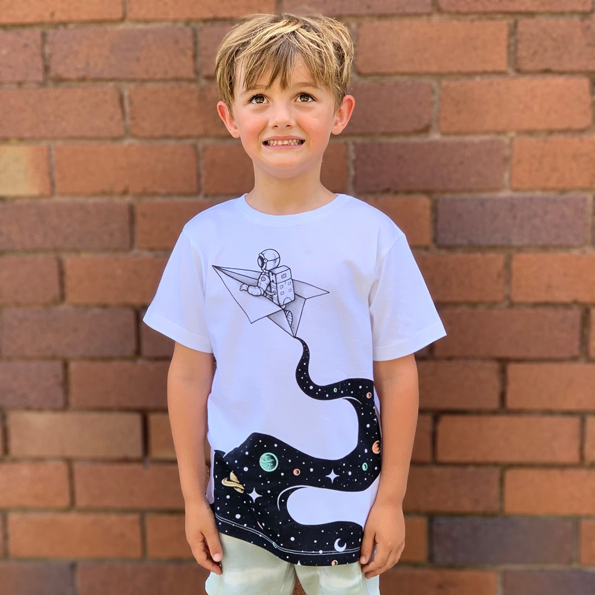 Cosmic Journey Astronaut Kids Tee - White