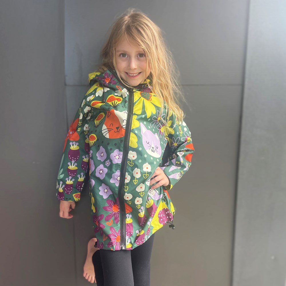 Peekaboo Cats Floral Kids Raincoat