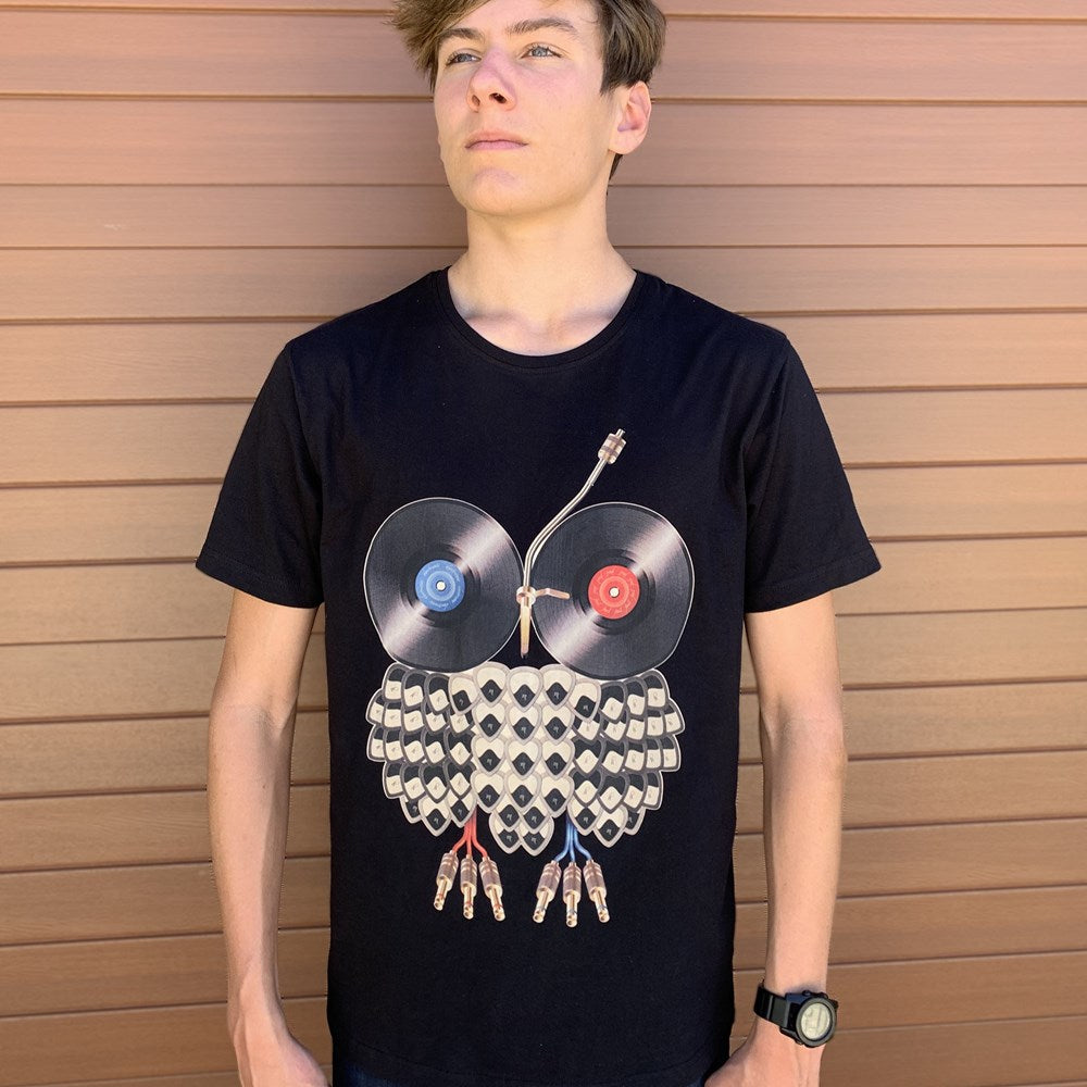 Vinyl Record Owl Men's Tee - Black