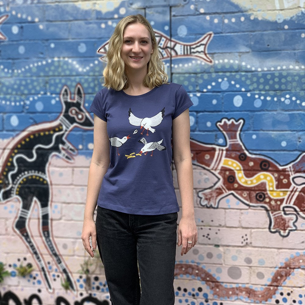 Seagull Squabble Women's Tee - Dusky Blue