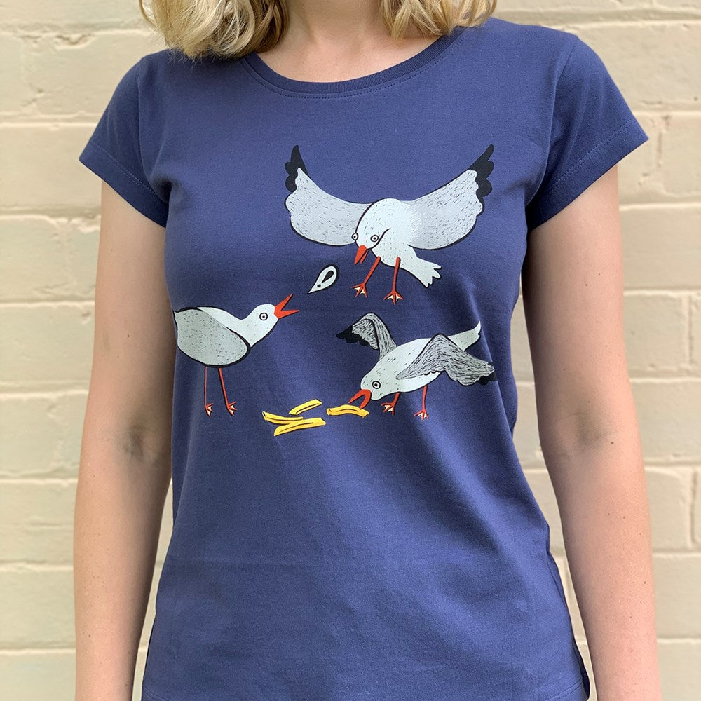 Seagull Squabble Women's Tee - Dusky Blue