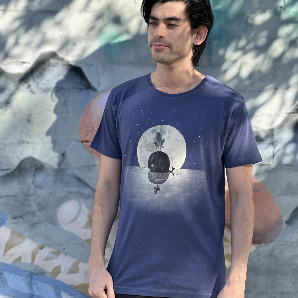 Whale Moon Mens Tee - Dusky Blue